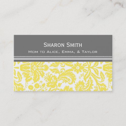 Lemon Gray Damask Mom Calling Cards Business Card Templates