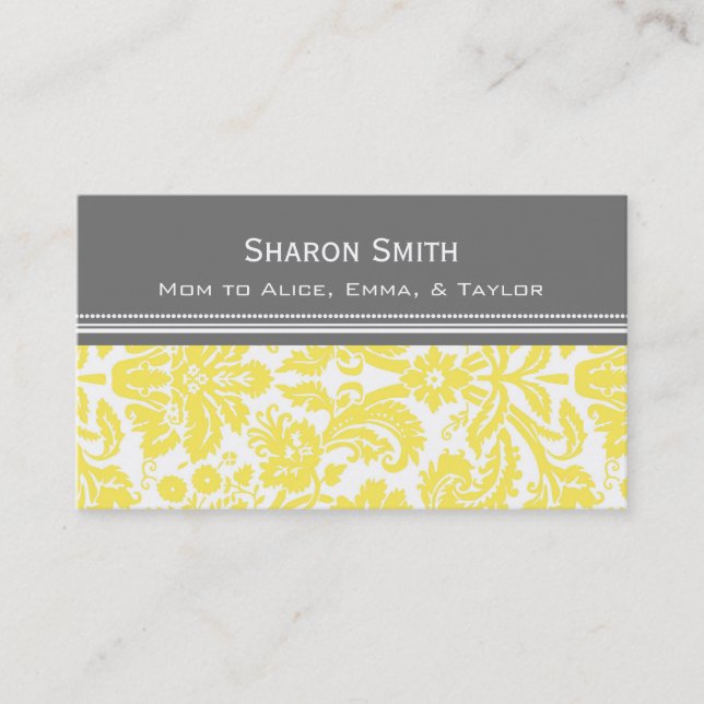 Lemon Gray Damask Mom Calling Cards (Front)