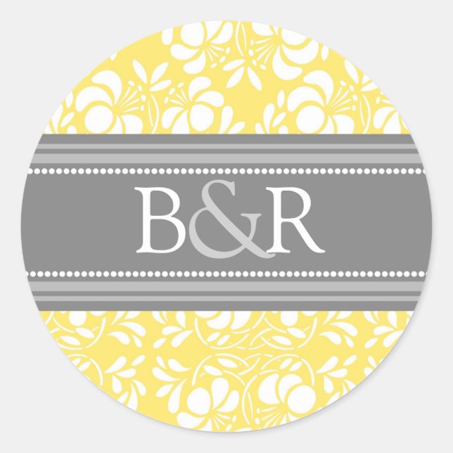 Lemon Gray Damask Monogram Envelope Seal (Front)