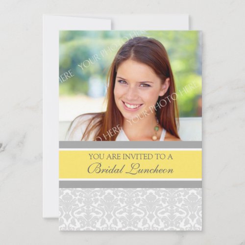 Lemon Gray Damask Photo Bridal Luncheon Invitation