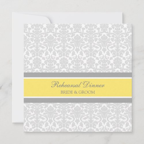 Lemon Gray Damask Rehearsal Dinner Party Personalized Invitation