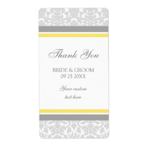Lemon Gray Damask Wedding Labels
