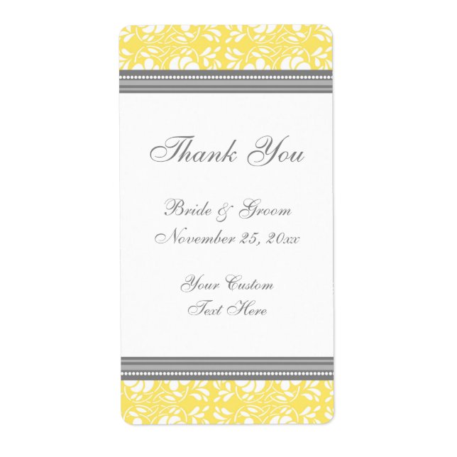 Lemon Gray Damask Wedding Labels (Front)