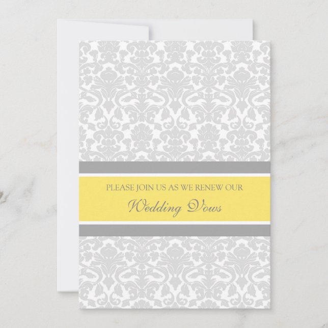 Lemon Gray Damask Wedding Vow Renewal Invitations (Front)