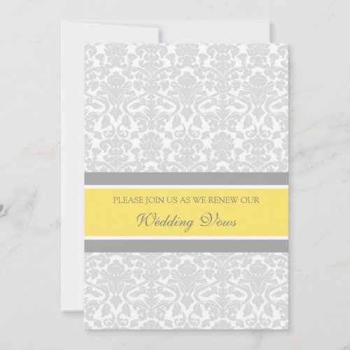 Lemon Gray Damask Wedding Vow Renewal Invitations
