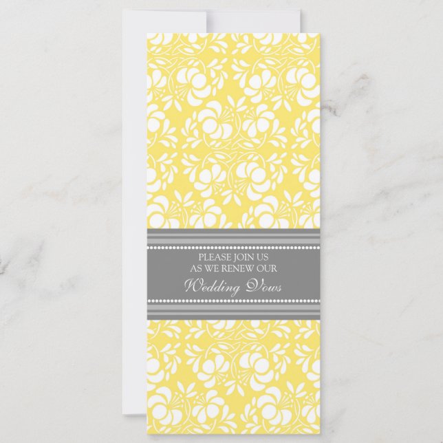 Lemon Gray Damask Wedding Vow Renewal Invitations (Front)