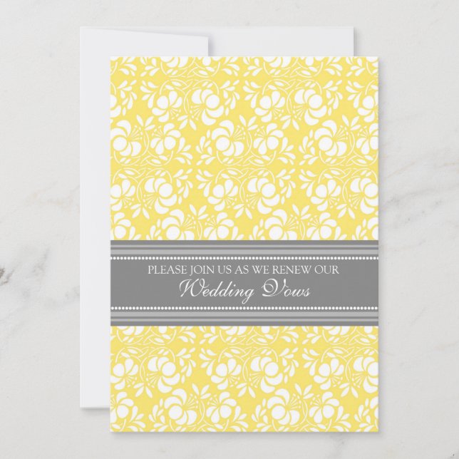 Lemon Gray Damask Wedding Vow Renewal Invitations (Front)