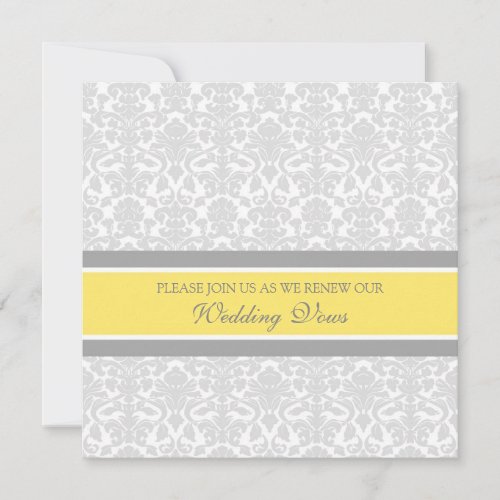 Lemon Gray Damask Wedding Vow Renewal Invitations