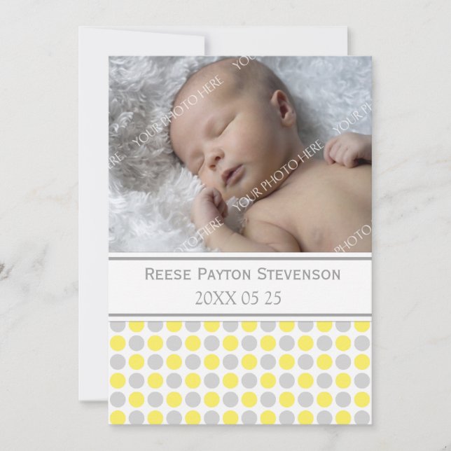 Lemon Gray Template New Baby Birth Announcement (Front)