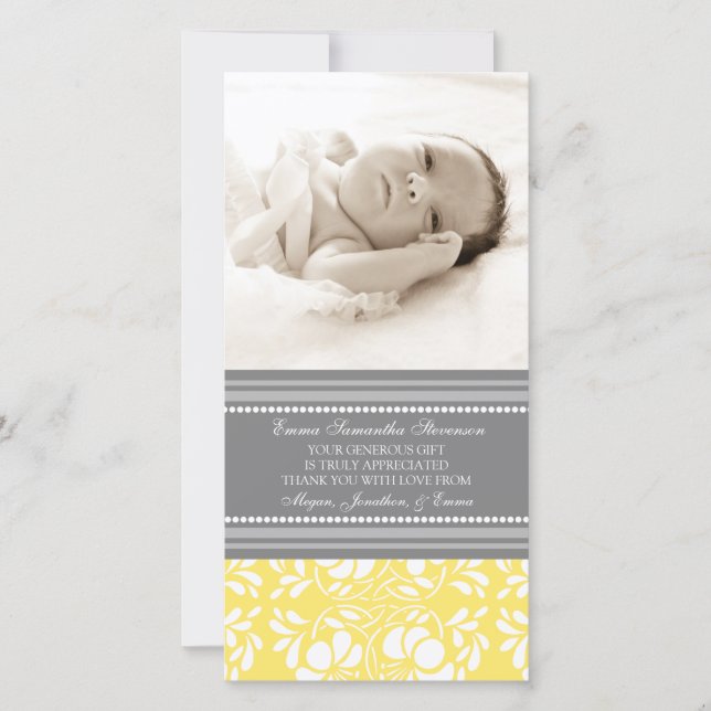 Lemon Gray Thank You Baby Shower Photo Cards (Front)