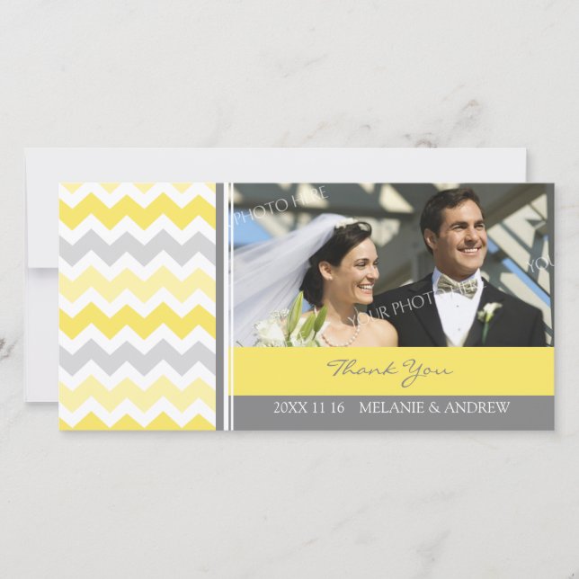 Lemon Gray Thank You Wedding Photo Cards (Front)