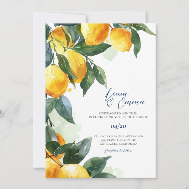 Lemon Greek mediterranean Wedding Invitation (Front)