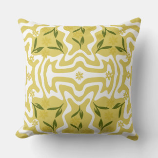 Lemon Green and White Pattern Throw Pillow