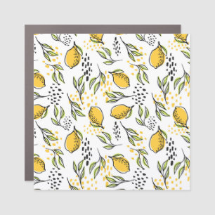 Lemon, green branches: abstract pattern. car magnet