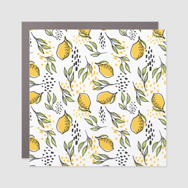 Lemon, green branches: abstract pattern. car magnet (Front)