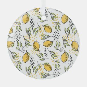 Lemon, green branches: abstract pattern. glass ornament
