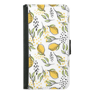 Lemon, green branches: abstract pattern. samsung galaxy s5 wallet case