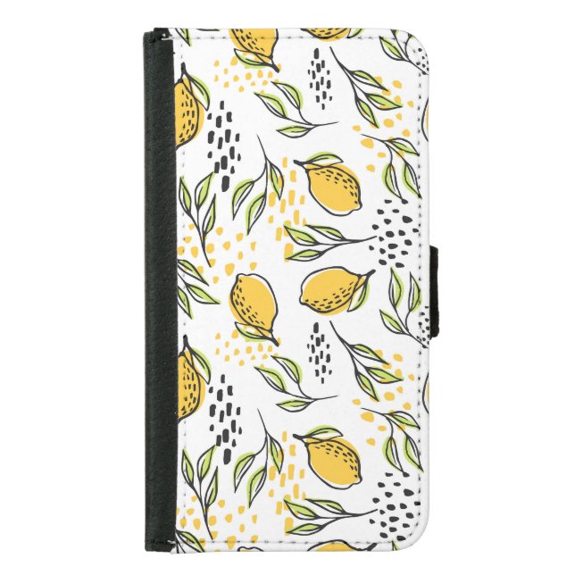 Lemon, green branches: abstract pattern. samsung galaxy wallet case (Front)
