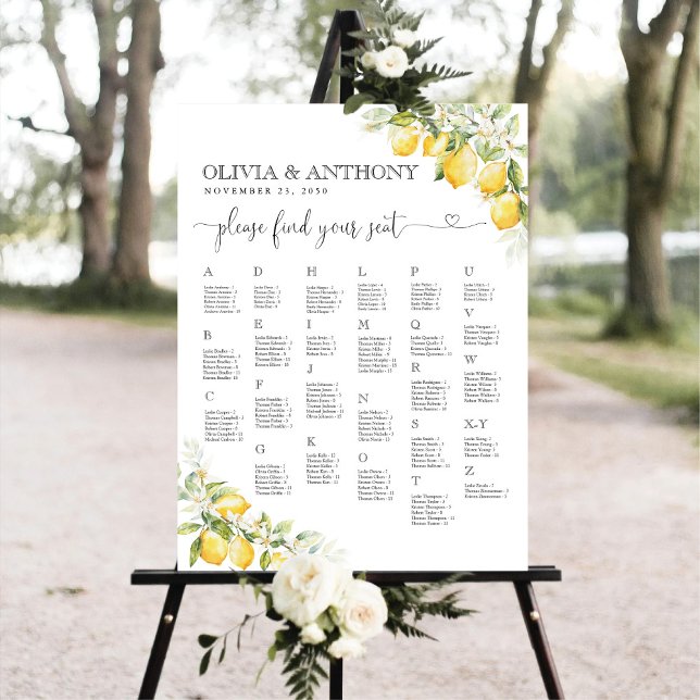 Lemon Green Citrus Alphabet Seating Chart  Foam Board (Creator Uploaded)