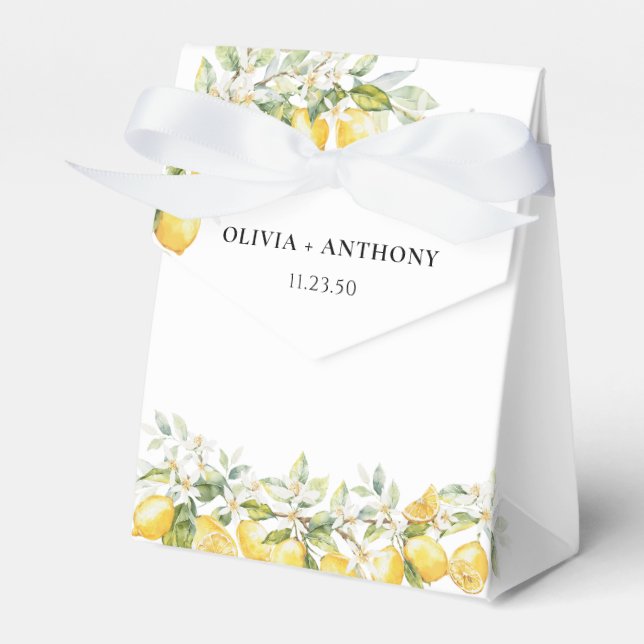 Lemon Green Citrus Floral Wedding Favor Box (Front Side)