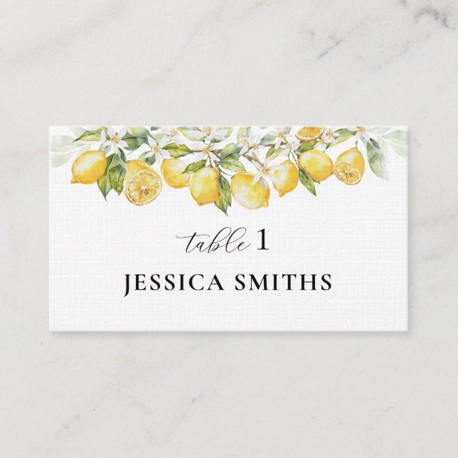 Lemon Green Citrus Wedding Flat Place Card (Front)