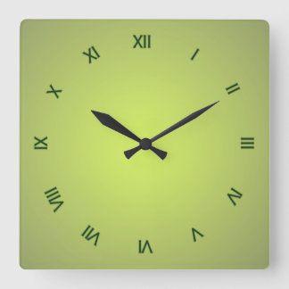 Lemon Green Dark Green Roman Numerals Square Wall Clock