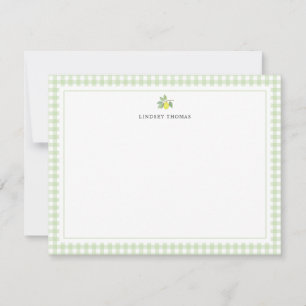 Lemon Green Gingham Border Personalized Note Card