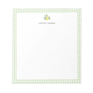 Lemon Green Gingham Border Personalized Notepad