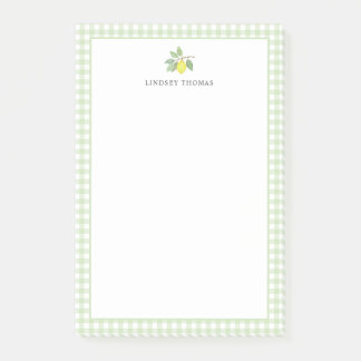 Lemon Green Gingham Border Personalized Post-it Notes