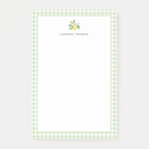 Lemon Green Gingham Border Personalized Post-it Notes