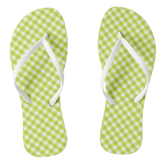 Lemon Green Gingham Design Flip Flops