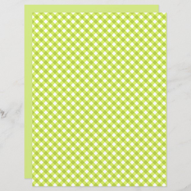 Lemon Green Gingham Scrapbook Paper (Front/Back)