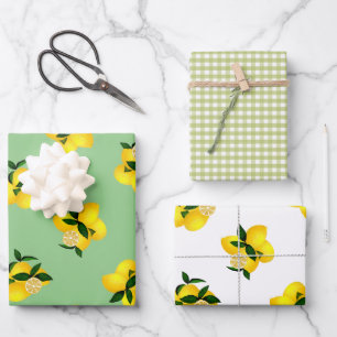 Lemon Green Gingham Wrapping Paper Sheets