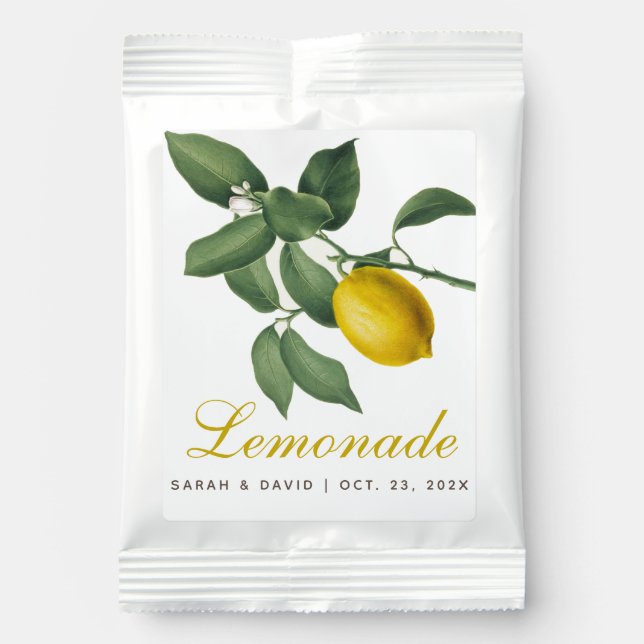 Lemon Green Leaves Flower Elegant Script Wedding Lemonade Drink Mix (Front)