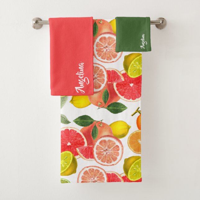 Lemon green pink citrus Pattern name Bath Towel Set (Insitu)
