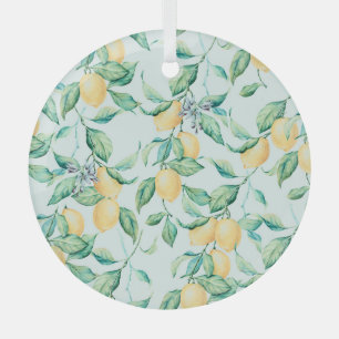Lemon Green Watercolor: Seamless Romance Glass Ornament