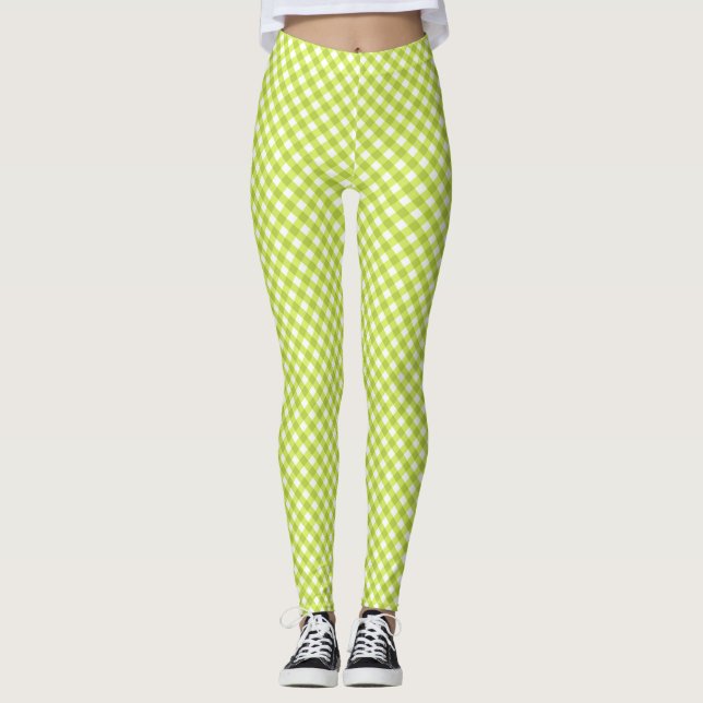 Lemon Green White Gingham Leggings (Front)