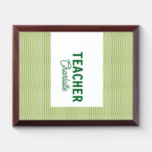 Lemon green white stripes teacher professor name c award plaque