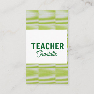 Lemon green white stripes teacher professor name c business card