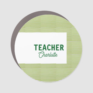 Lemon green white stripes teacher professor name c car magnet