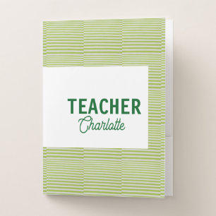 Lemon green white stripes teacher professor name c pocket folder