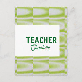 Lemon green white stripes teacher professor name c postcard