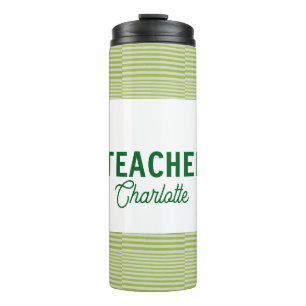 Lemon green white stripes teacher professor name c thermal tumbler