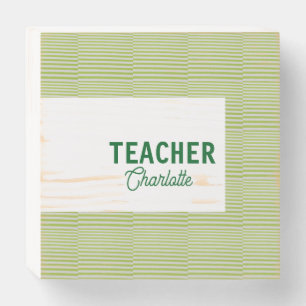 Lemon green white stripes teacher professor name c wooden box sign