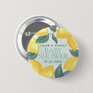 Lemon Greenery Baby Shower Button Pin