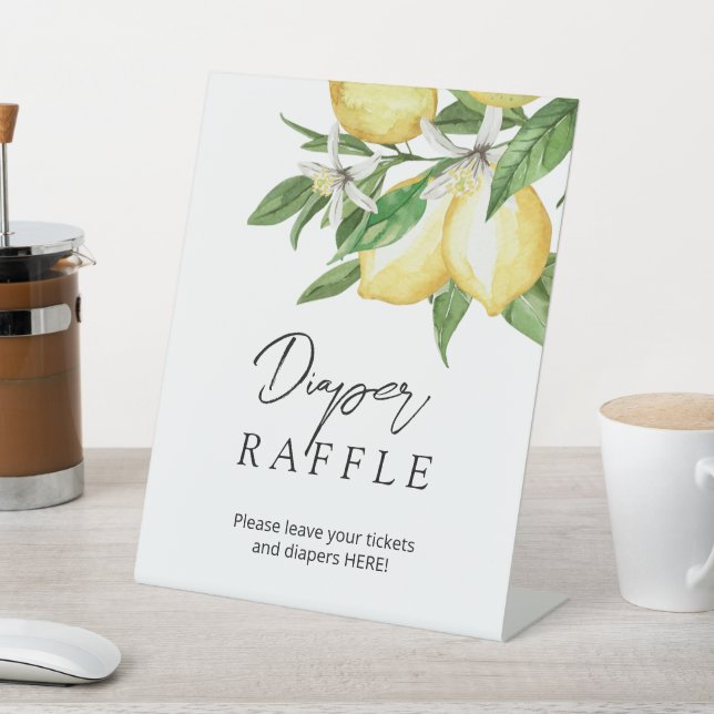 Lemon Greenery Baby Shower Diaper Raffle Sign (In SItu)