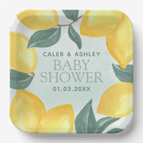 Lemon Greenery Baby Shower Paper Plates
