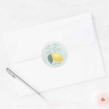 Lemon Greenery Baby Shower Sticker by PerfectPrintableCo at Zazzle