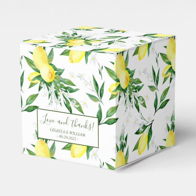 Lemon Greenery Blossom Wedding Favor Box (Front Side)
