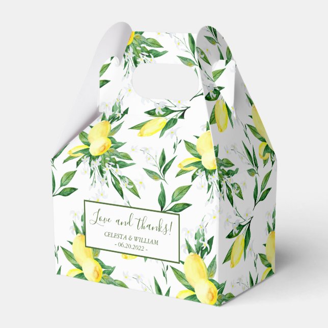Lemon Greenery Blossom Wedding Favor Box (Front Side)